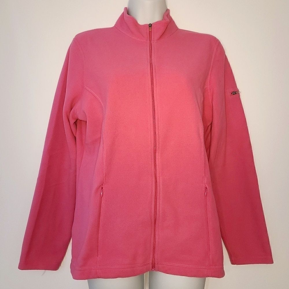LL Bean Bright Pink Micro Fleece Full Zip Mock Neck M